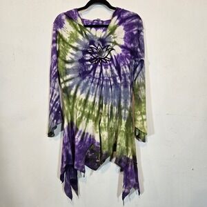 Vintage Y2K Fairy-Core Lei Lotus  Tie Dye Hoodie Dripping Hem 100% Cotton Small